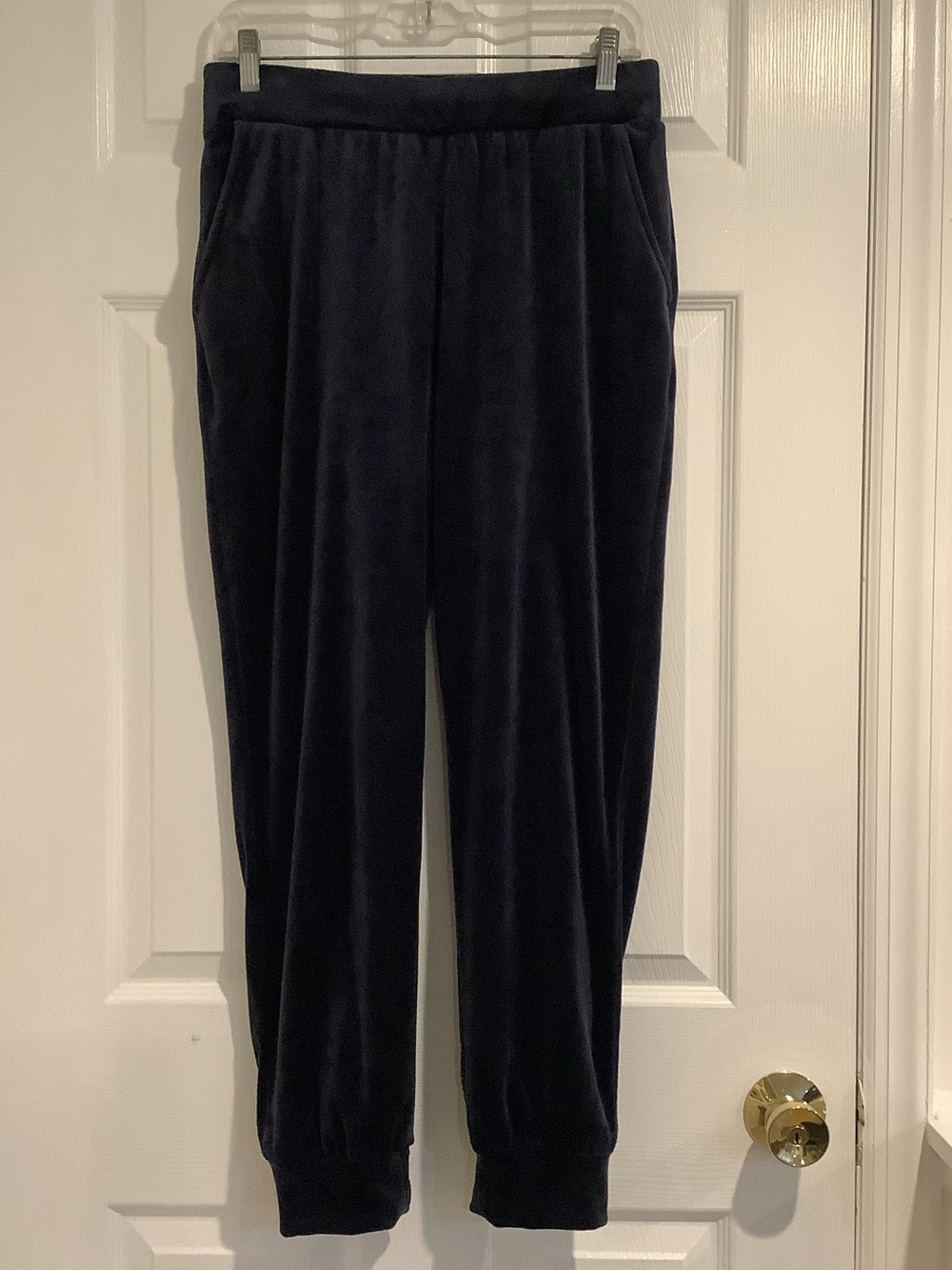 MAGASCHONI Navy Blue Velour Athleisure Travel Day Stretchy Joggers Pants M